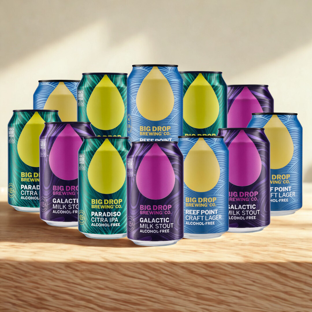 Big Drop Alcohol-Free Mixed Case (Galactic Stout, Paradiso & Reef Point) 330ml Cans – (12 Pack)