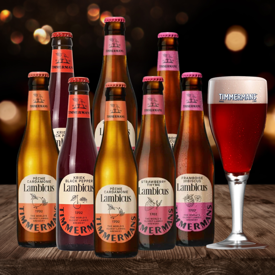 Timmermans Fruit Beer Mixed Case WITH FREE GLASS (8 Pack)