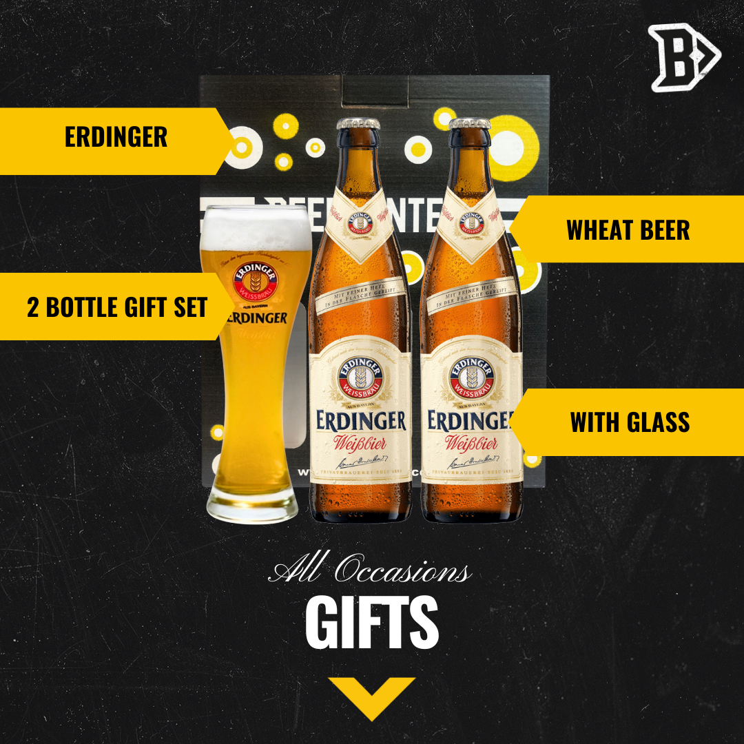 ERDINGER Weissbier German Wheat Beer Gift Set with Official ERDINGER Glass (2 Pack)