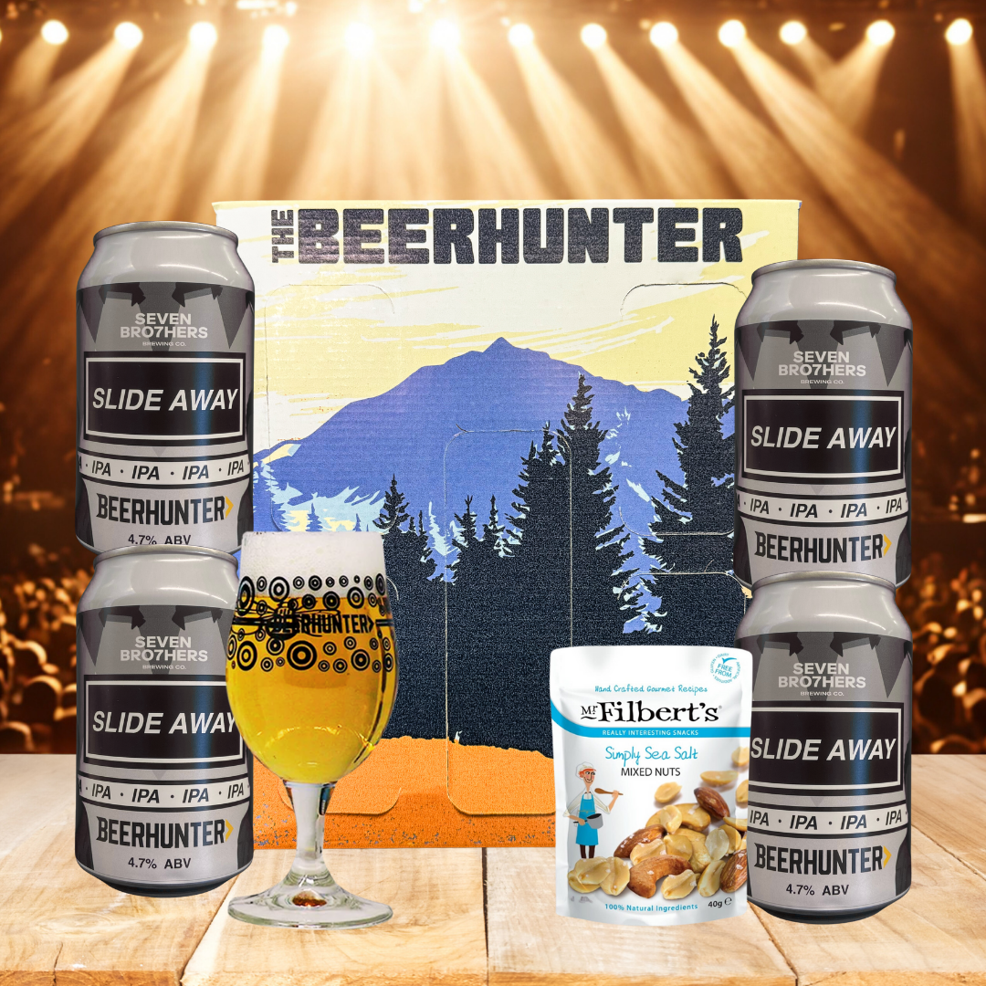 Brian Cannon Designed Seven Bro7hers x Beerhunter Slide Away IPA 4.7% 330ml Gift Set with Glass & Free Oasis Bucket Hat