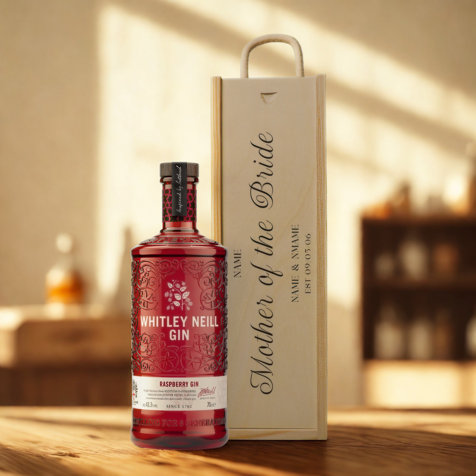 Personalised Mother of The Bride Gin Gift Set with Wooden Presentation Box