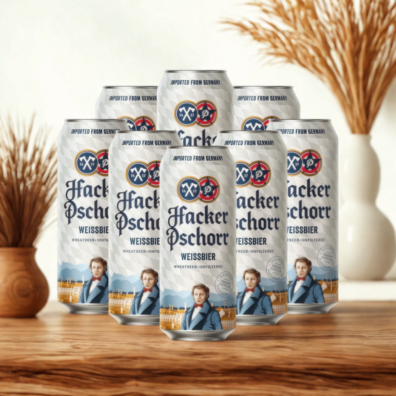 Hacker Pschorr Hefe Weissbier German Wheat Beer 500ml Cans - 5.5% ABV (Multipack)