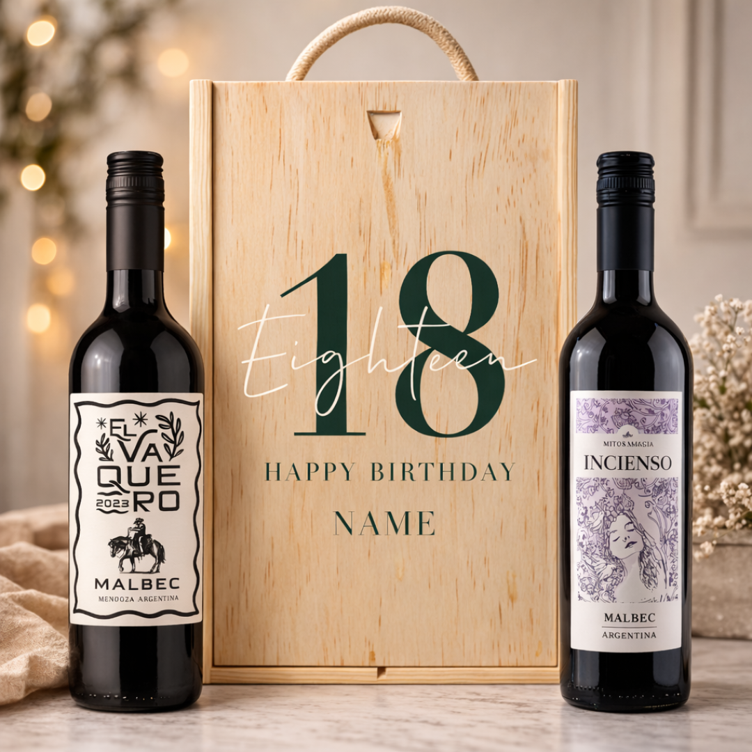 Personalised 18th Birthday Malbec Classic Red Wine Gift Set Two x 75cl