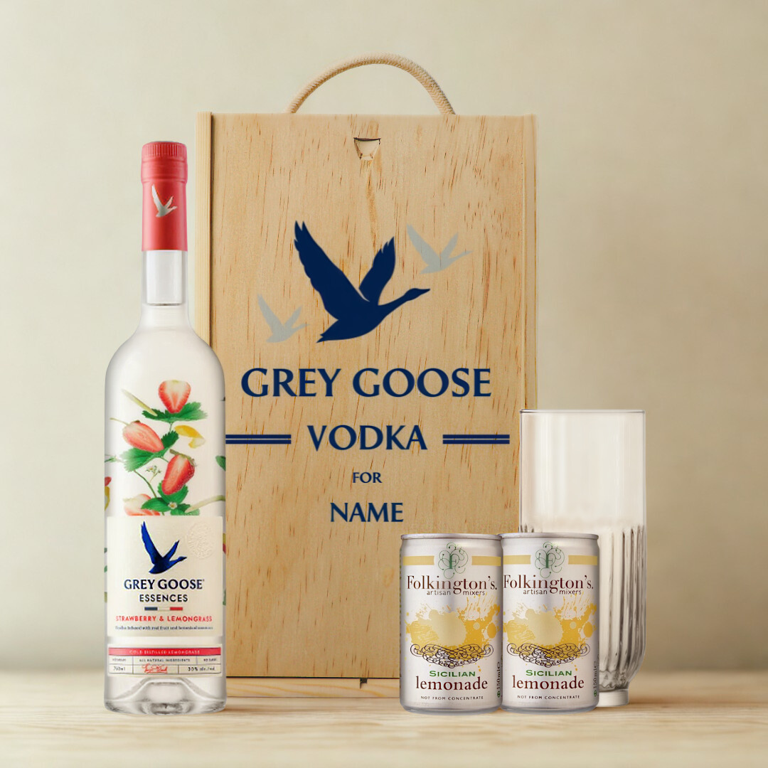 Personalised Grey Goose Strawberry & Lemongrass Vodka Gift Set with Lemonade & Rocks Glass (70cl)