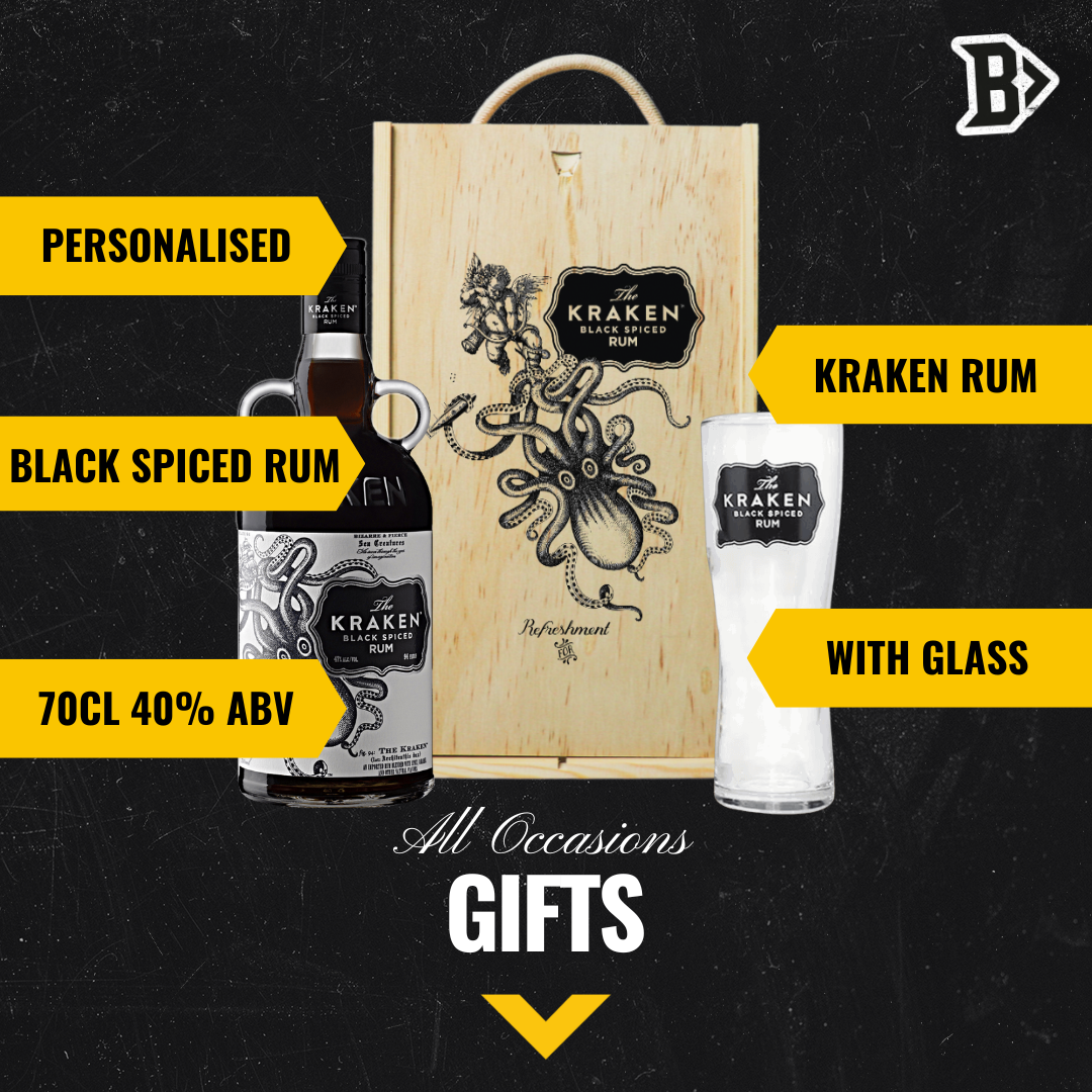 Personalised Kraken Black Spiced Rum Gift Box with Kraken Glass - 70cl - 40% ABV