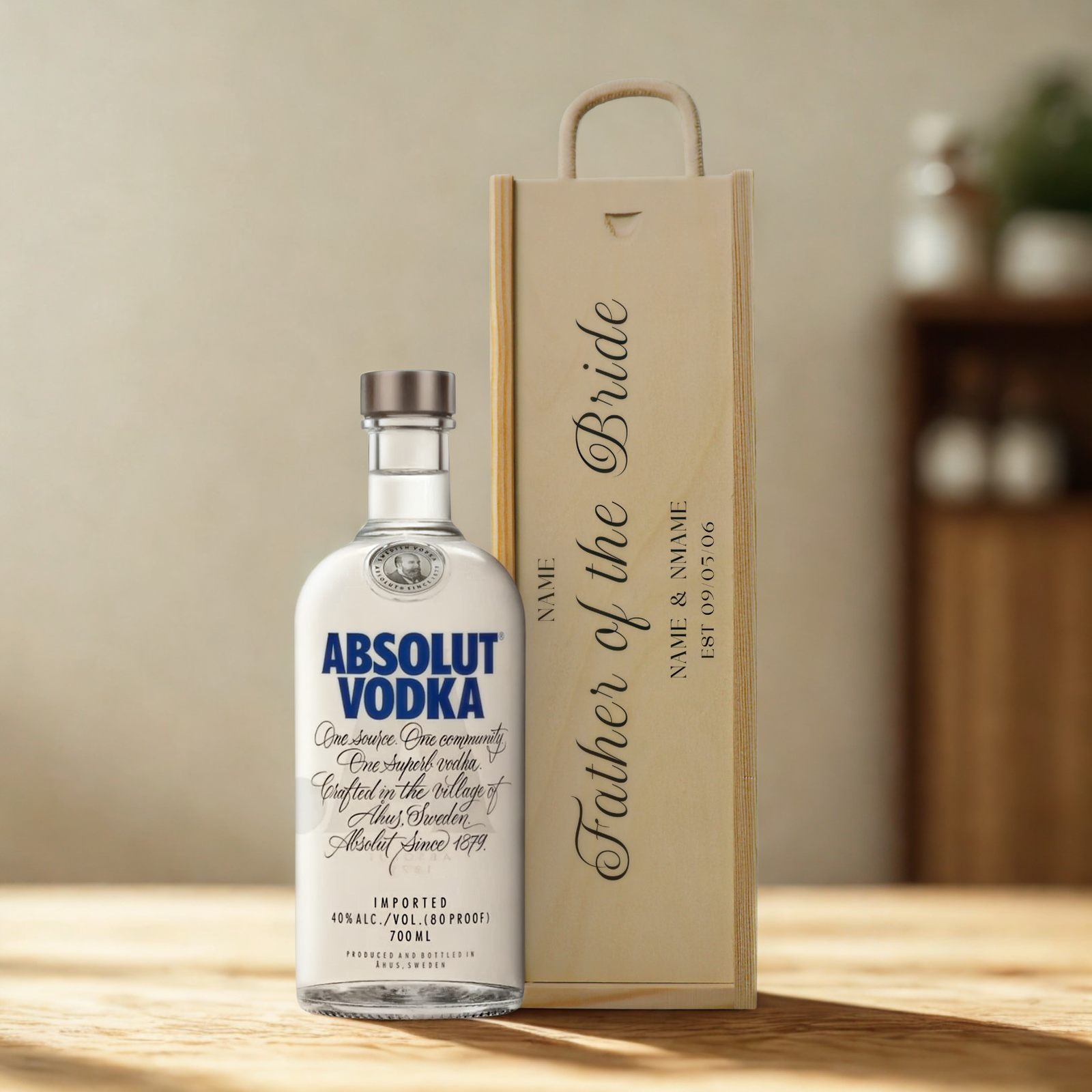 Personalised Father of the Bride Vodka Gift Set with Wooden Gift Box