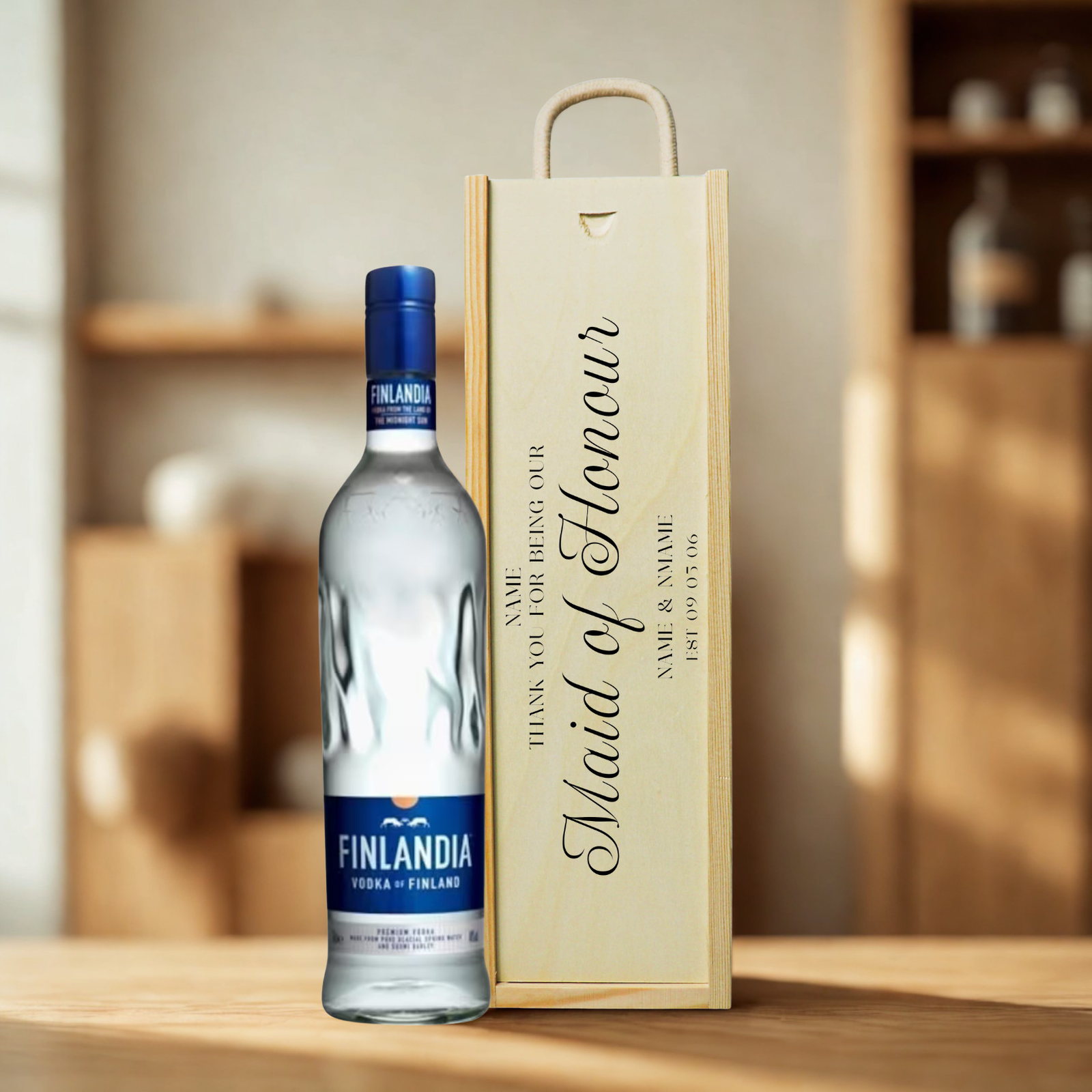 Personalised Maid of Honour Vodka Gift Set with Wooden Gift Box