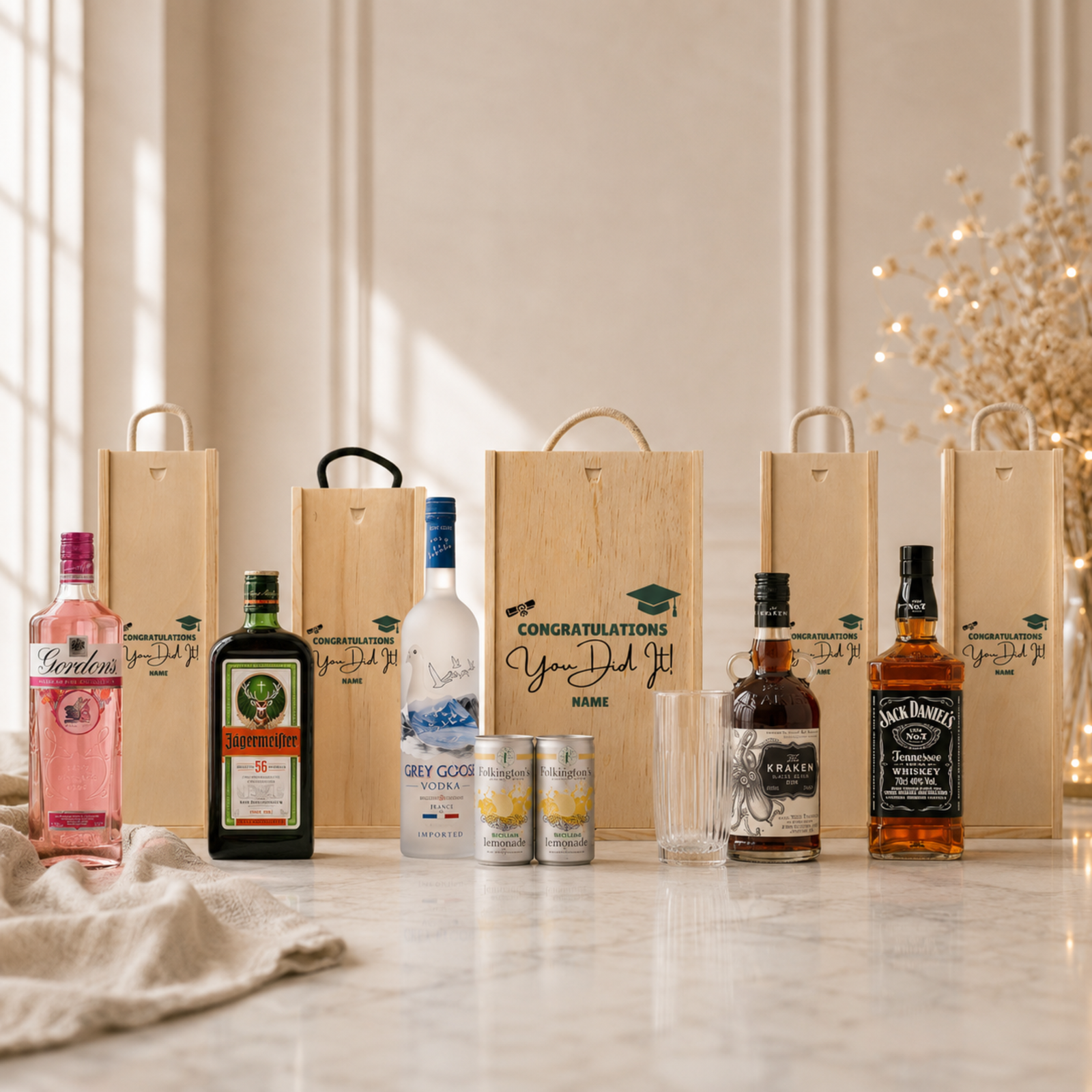 Personalised Graduation Spirit Gift Set – Premium Spirits Selection with Personalised Lid