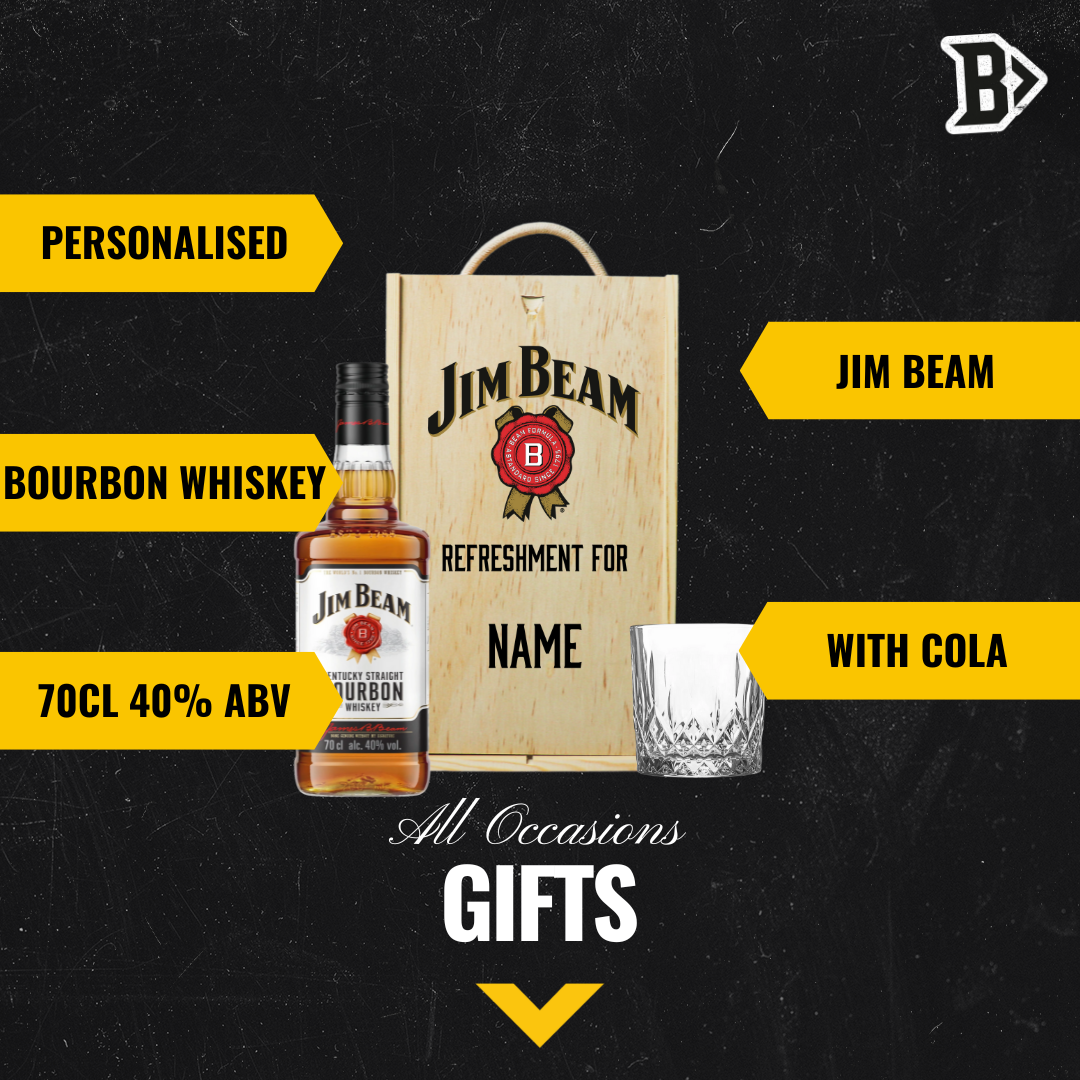 Personalised Jim Beam American Bourbon Whiskey In Wooden Box with Glass 70cl (40% ABV)