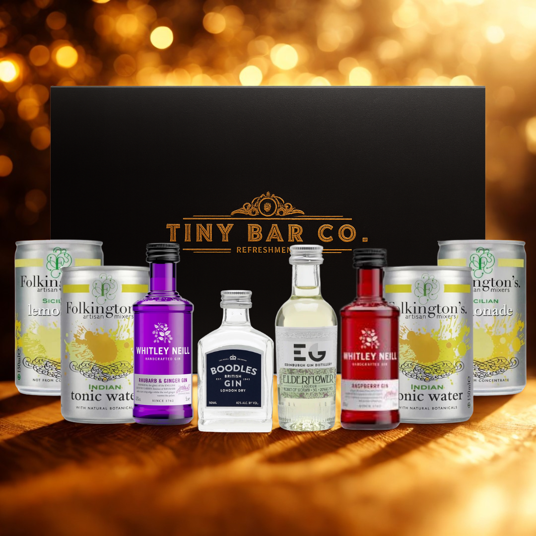 Premium Tiny Bar Gin Miniatures and Mixers Gift Box Set (4 x 5cl)