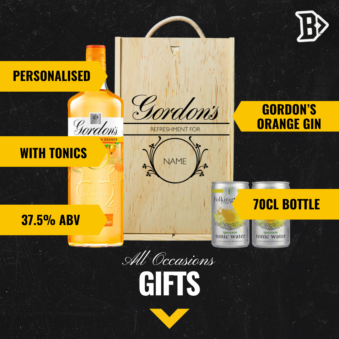 Personalised Wooden Gift Box with Gordons Mediterranean Orange Gin with Folkington's Tonics