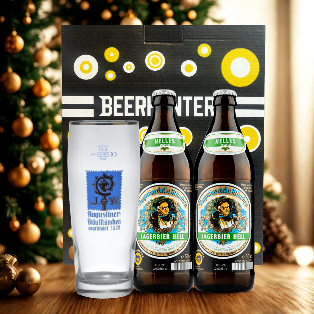 Augustiner Helles German Lager Gift Set with Official Augustiner Glass (2 Pack)