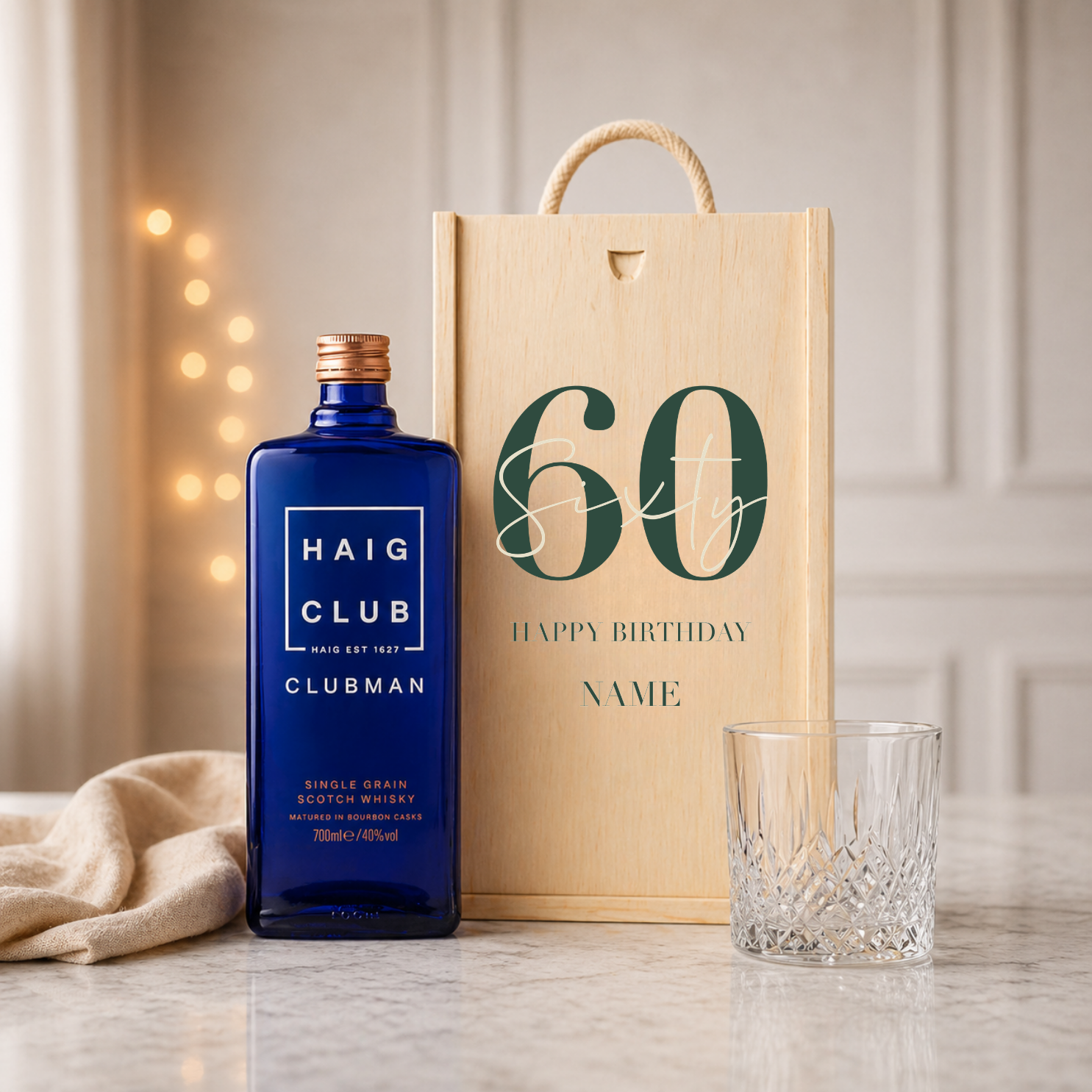 Personalised 60th Birthday Whisky Gift Set with Glass & Personalised Lid (Choose JD, Glenfiddich, Haig Club & More) – 70cl