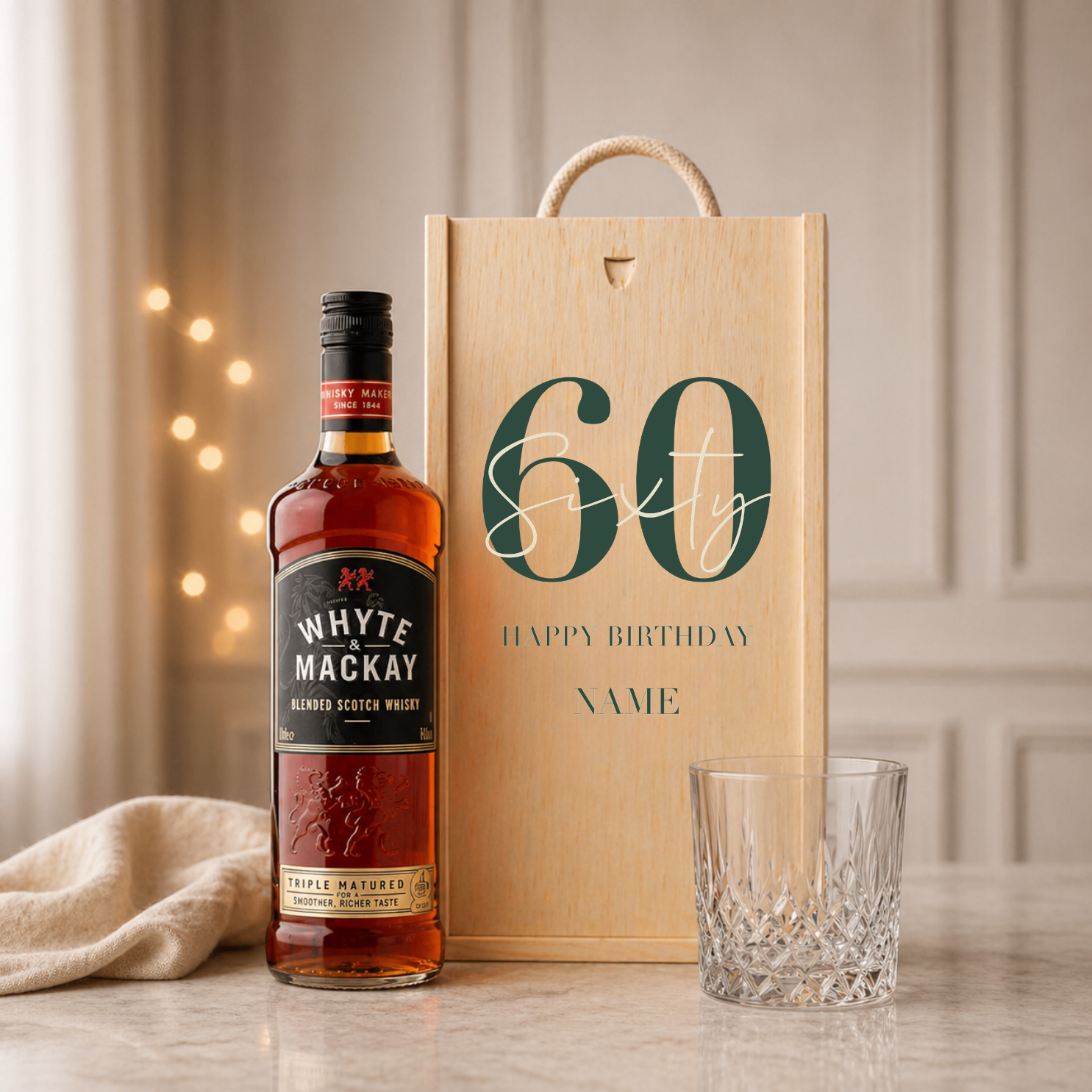 Personalised 60th Birthday Whisky Gift Set with Glass & Personalised Lid (Choose JD, Glenfiddich, Haig Club & More) – 70cl