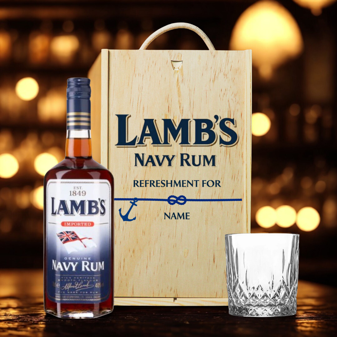 Personalised Lambs Navy Rum Gift Set With Glass - 40% ABV