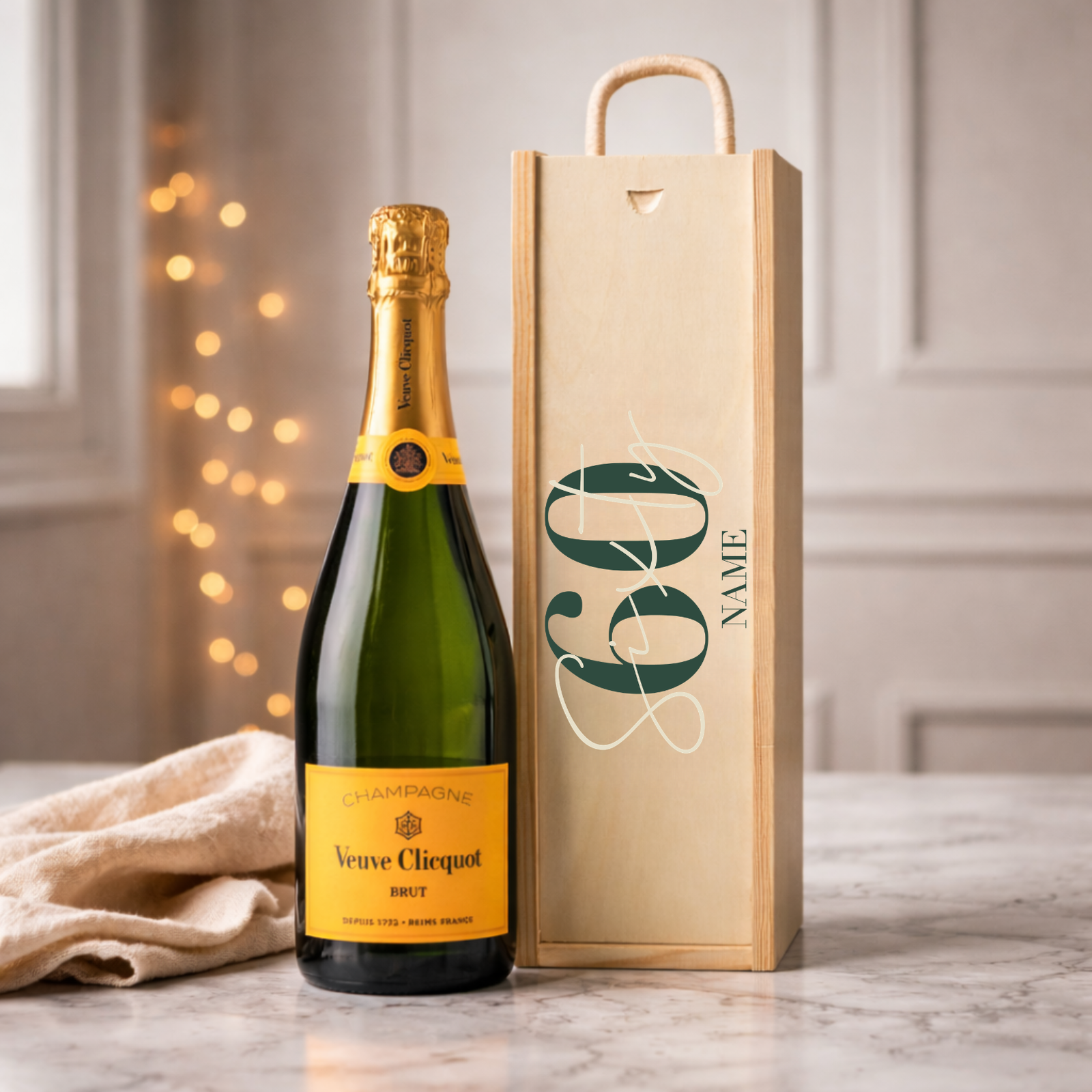 Personalised 60th Birthday Champagne Gift Set – 75cl Luxury Champagne with Personalised Lid