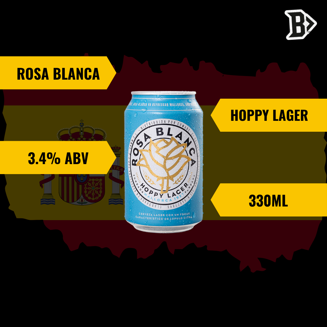 Rosa Blanca Cerveza 330ml Can – Light Spanish Lager 3.4% ABV (12 Pack)