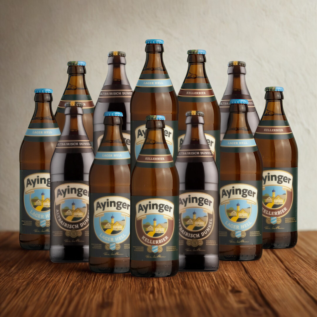 Ayinger German Lager Mixed Case (Helles, Dunkel & Kellerbier) with Free Glass - (12 Pack)
