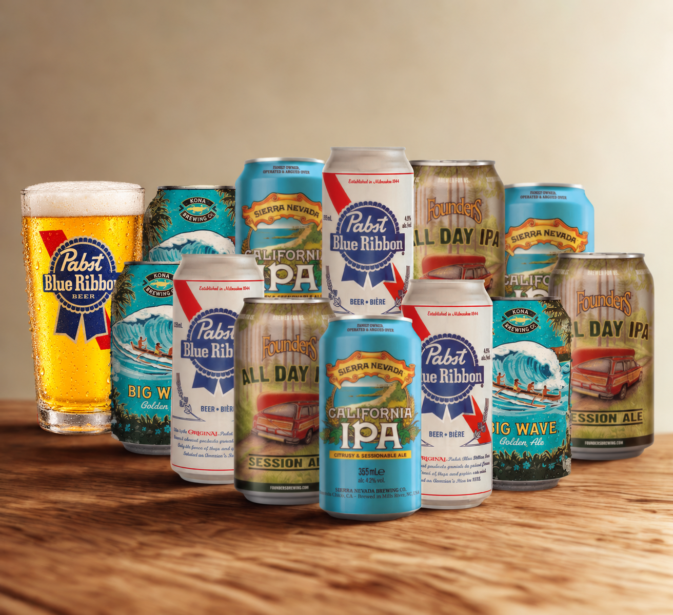 American Craft Beer Mixed Case USA with Pabst Blue Ribbon Glass - (12 Pack)