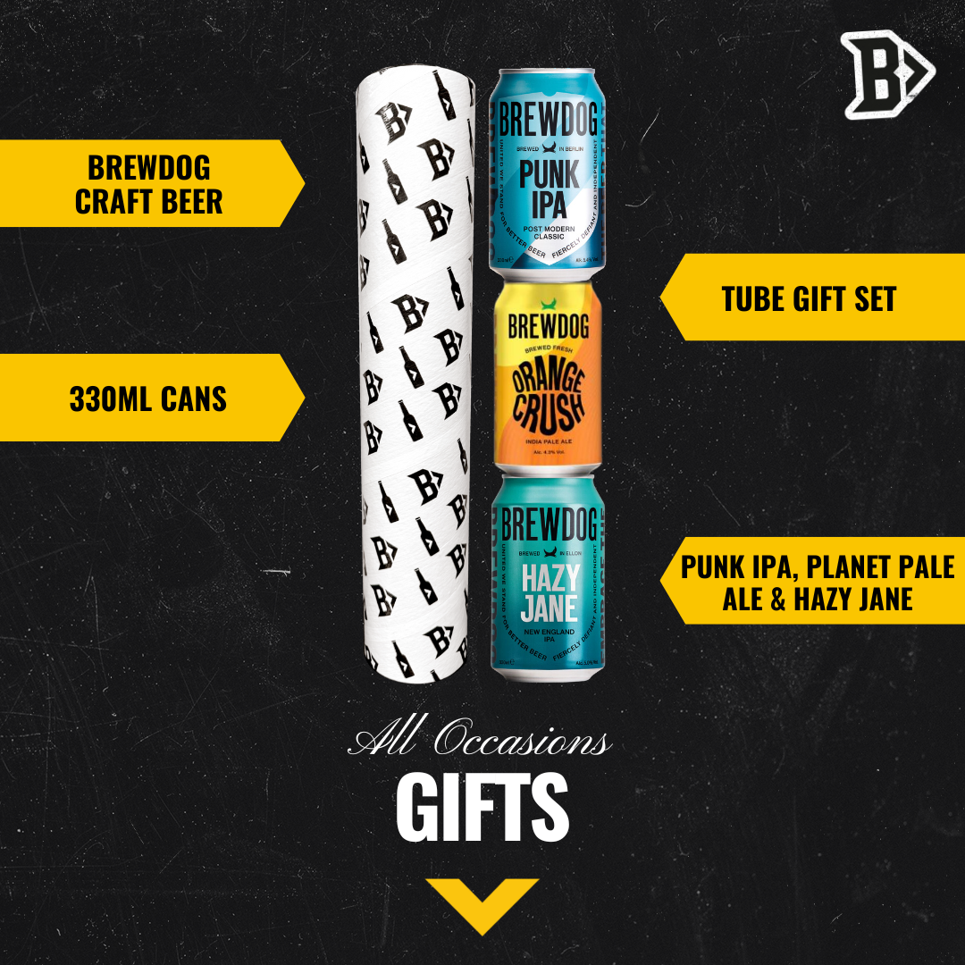 Brewdog Craft Beer Tube Gift Set (3 Pack) - Punk IPA, Orange Crush & Hazy Jane