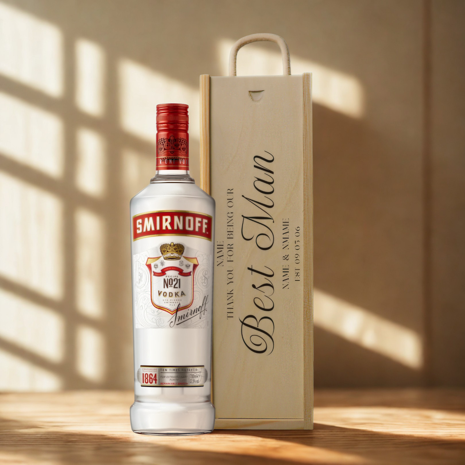 Personalised Best Man Vodka Gift Set with Single Wooden Gift Box