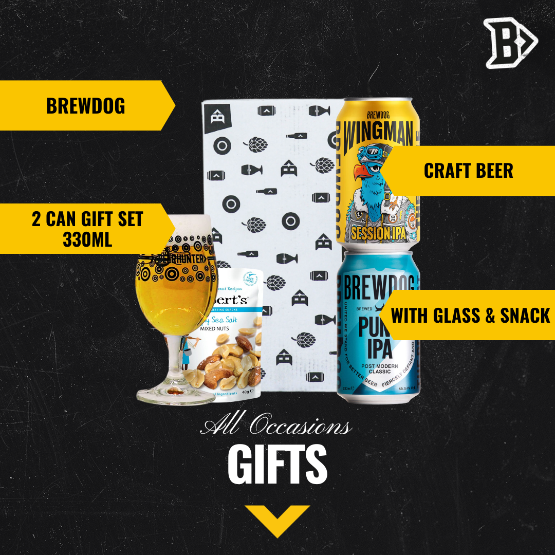 Brewdog Craft Beer 2 Can Gift Set with Beerhunter Glass (330ml Cans)