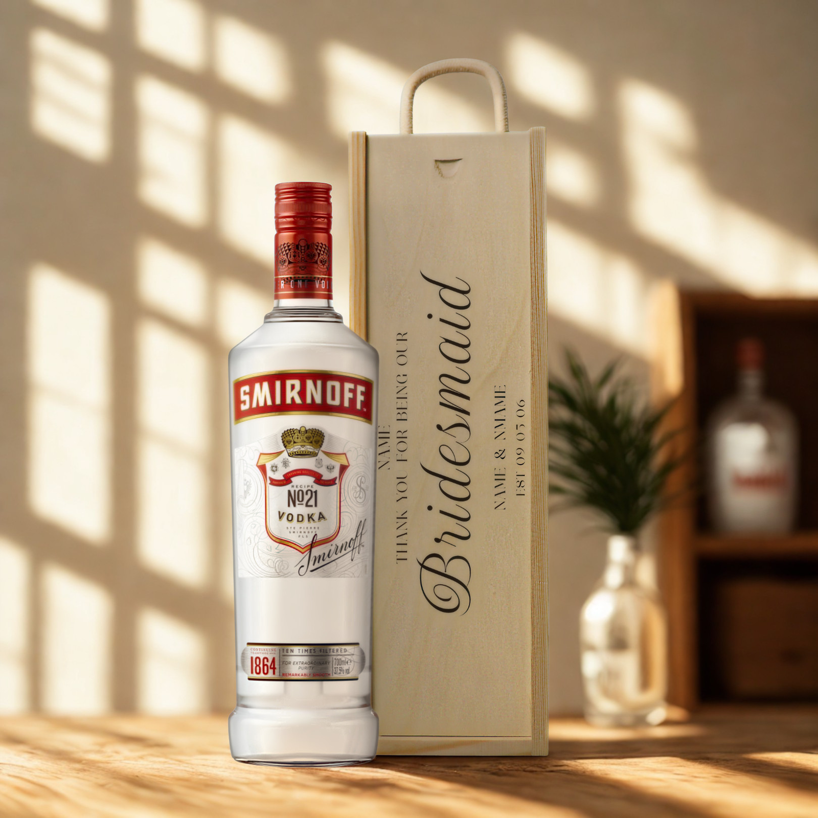 Personalised Bridesmaid Vodka Gift Set with Wooden Presentation Box