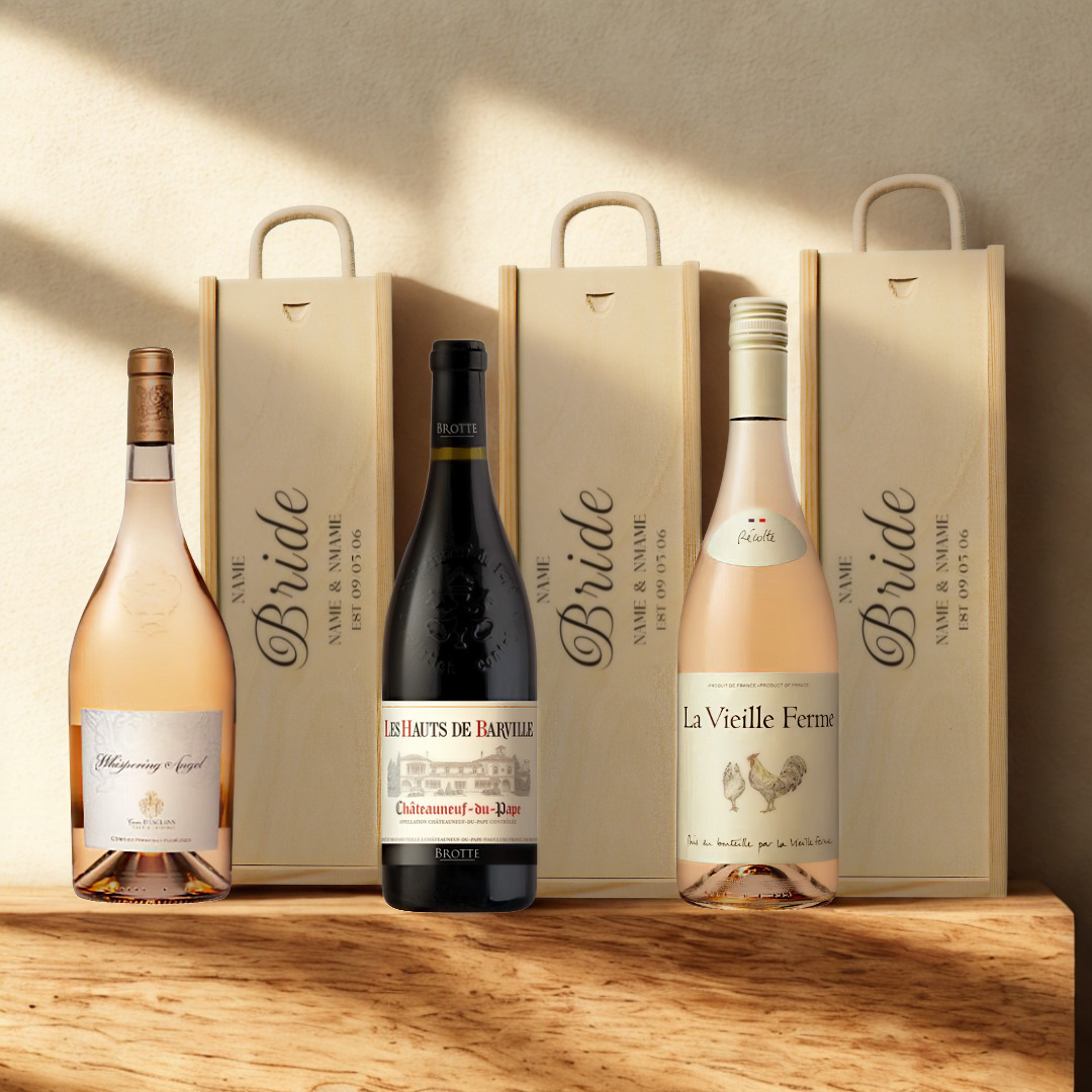Personalised Bride Wine Gift Set with Wooden Presentation Box