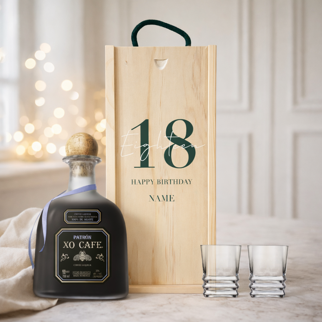 Personalised 18th Birthday Patrón Xo Cafe Coffee Tequila Gift Set With Shot Glasses