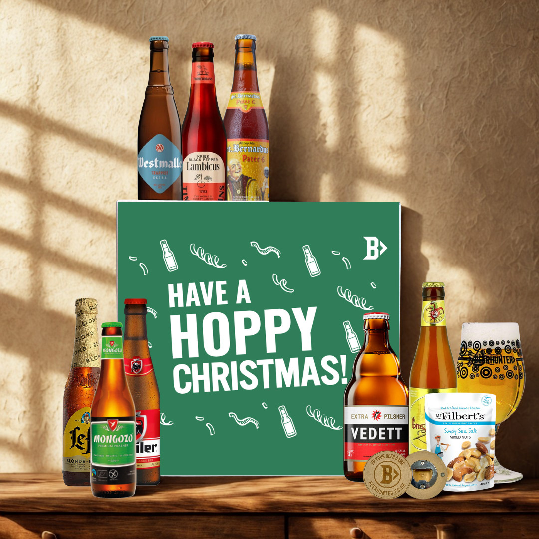 Belgian Craft Beer Hoppy Christmas Gift Box with Beer Glass – Premium Belgium Beer Selection (8 Pack)