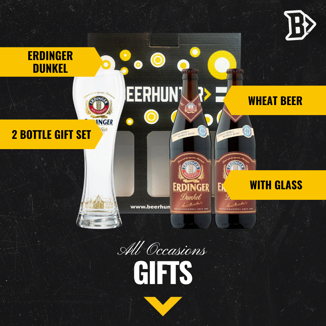 ERDINGER Dunkel German Beer Gift Set with Official ERDINGER Glass (2 Pack) - BEERHUNTER