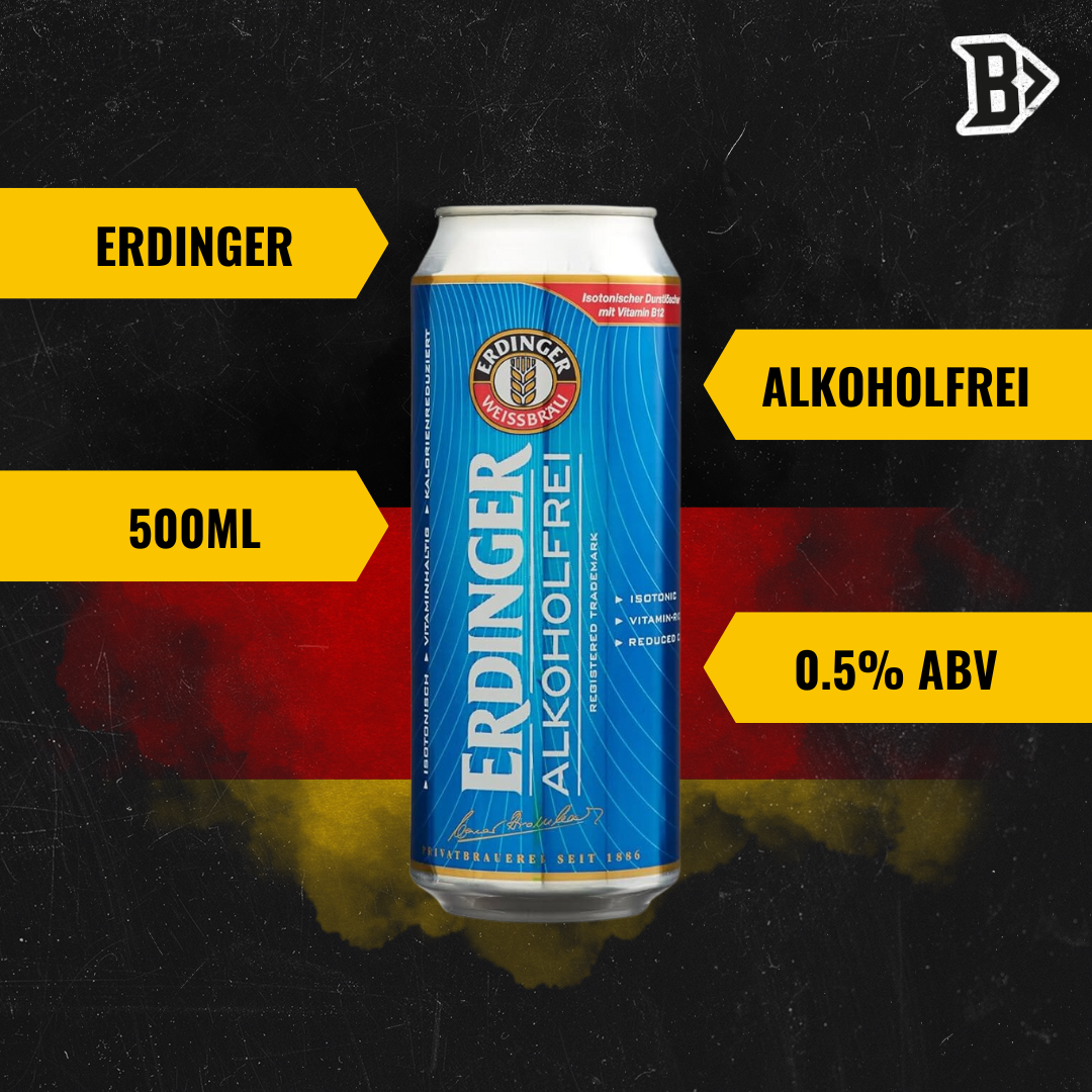 Erdinger Alkoholfrei German Alcohol Free Wheat Beer 500ml Cans - 0.5% ABV (8 Pack) - BEERHUNTER
