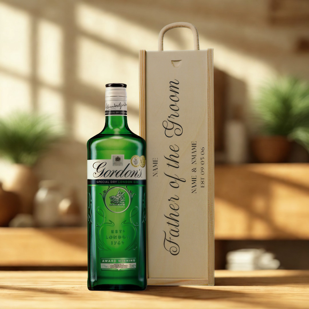 Personalised Father of the Groom Gin Gift Set with Wooden Presentation Box