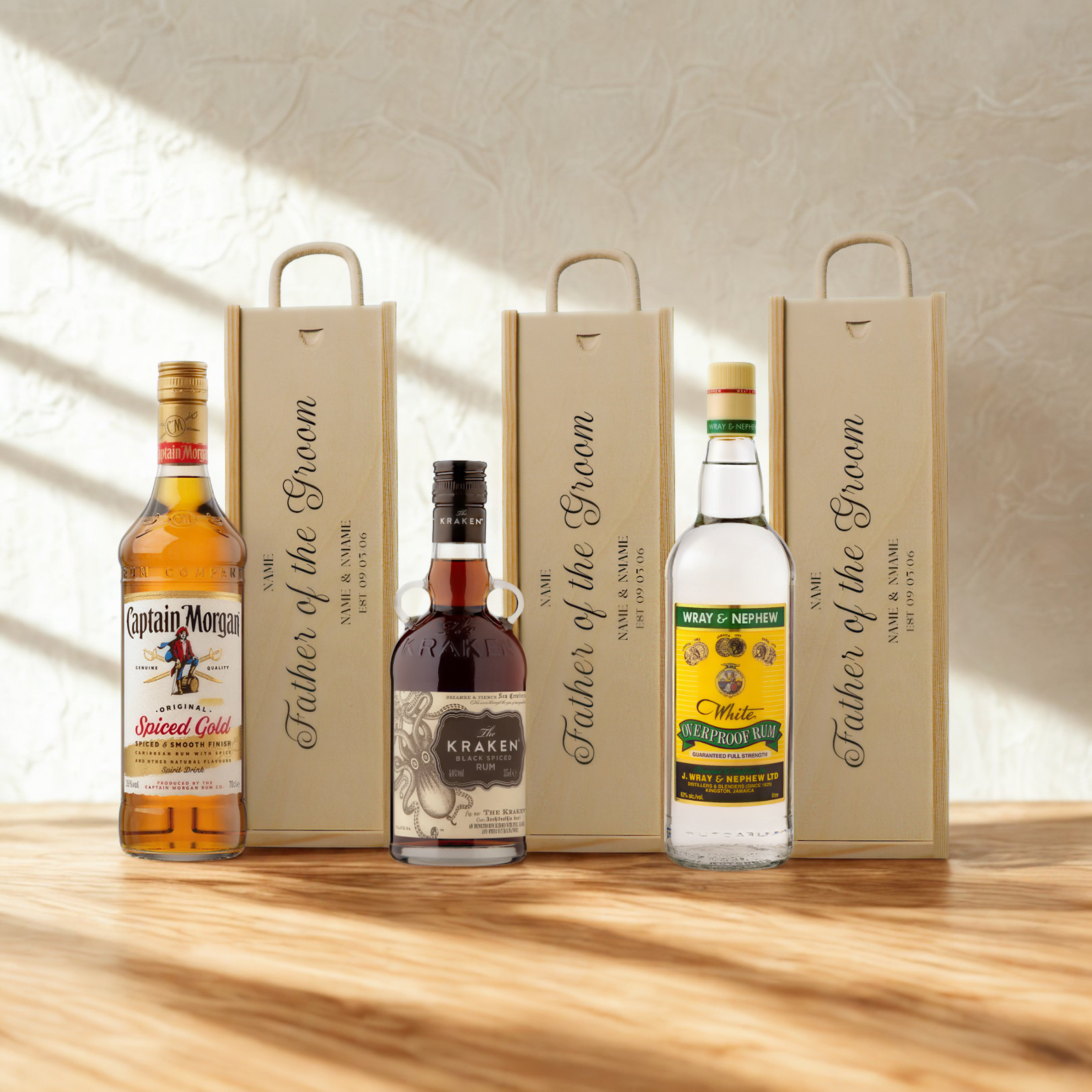 Personalised Father Of The Groom Rum Gift Set With Wooden Presentation Box