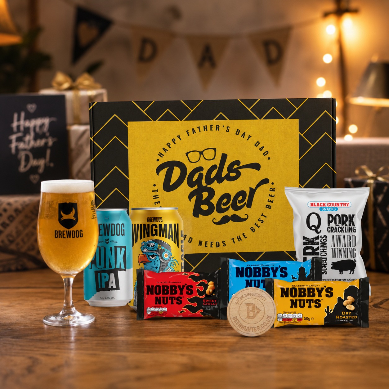 Father's Day BrewDog Craft Beer Gift Differently Set with Dad’s Beer Glass & Snacks (2 Pack)
