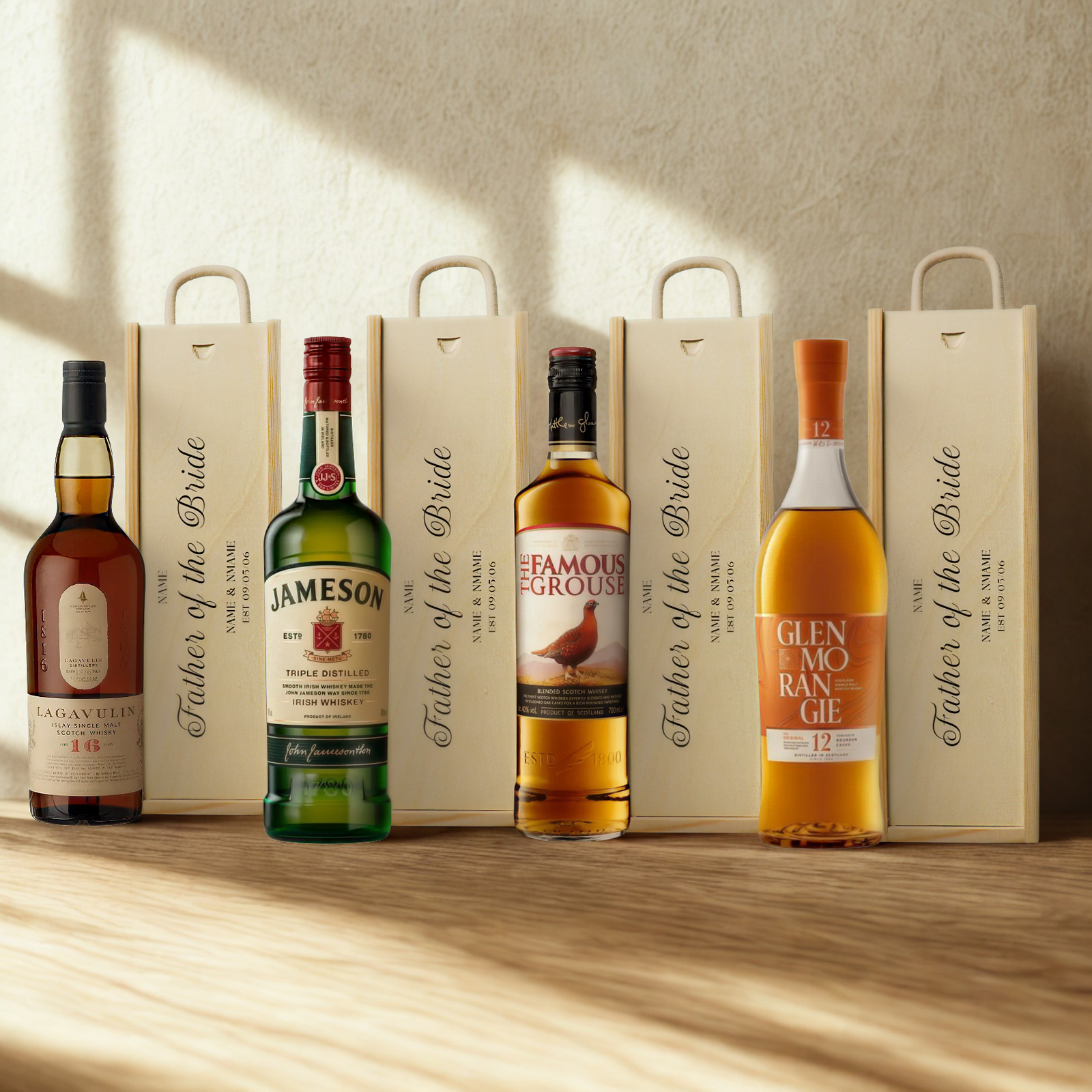 Personalised Father of the Bride Whisky Gift Set with Wooden Presentation Box