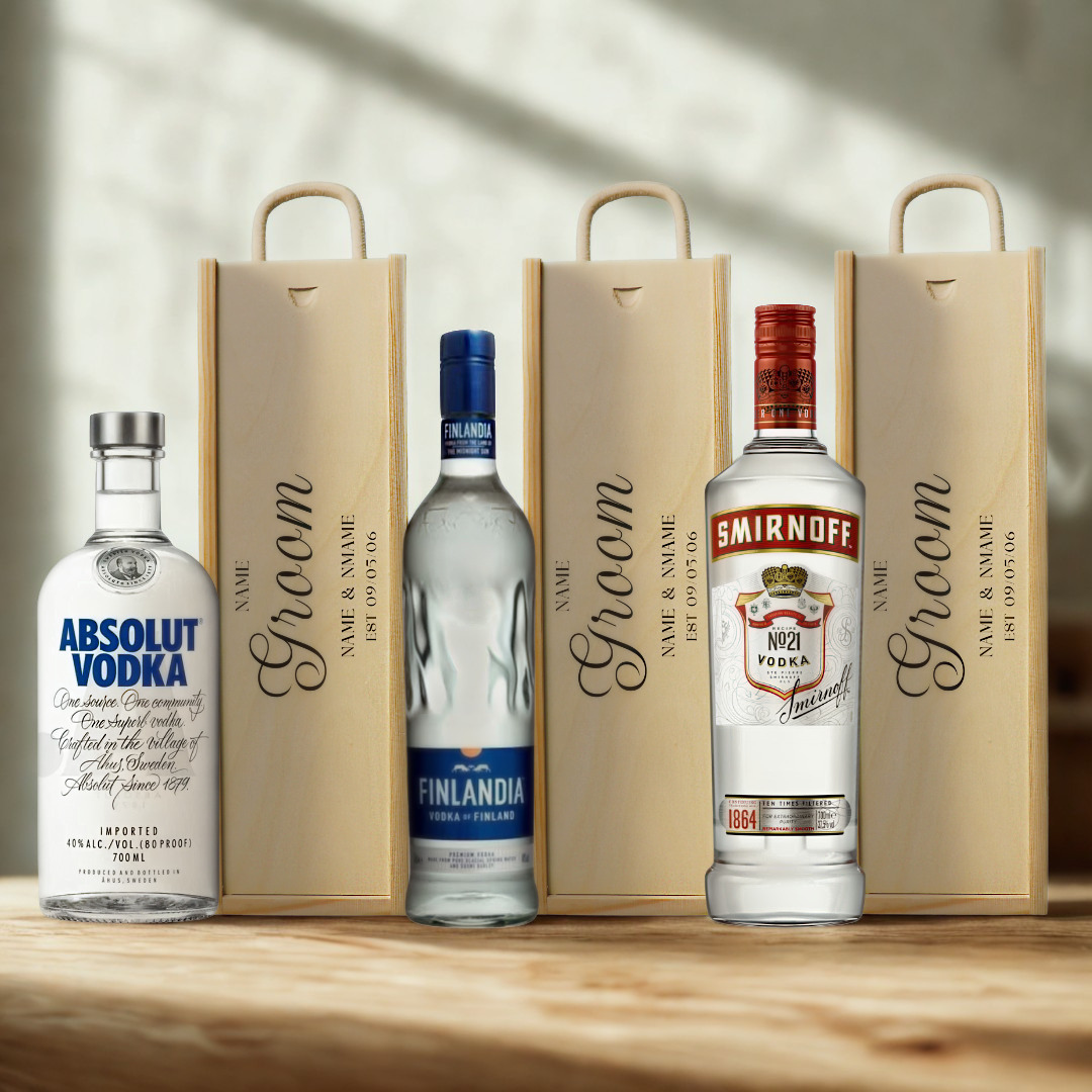 Personalised Groom Vodka Gift Set with Wooden Gift Box