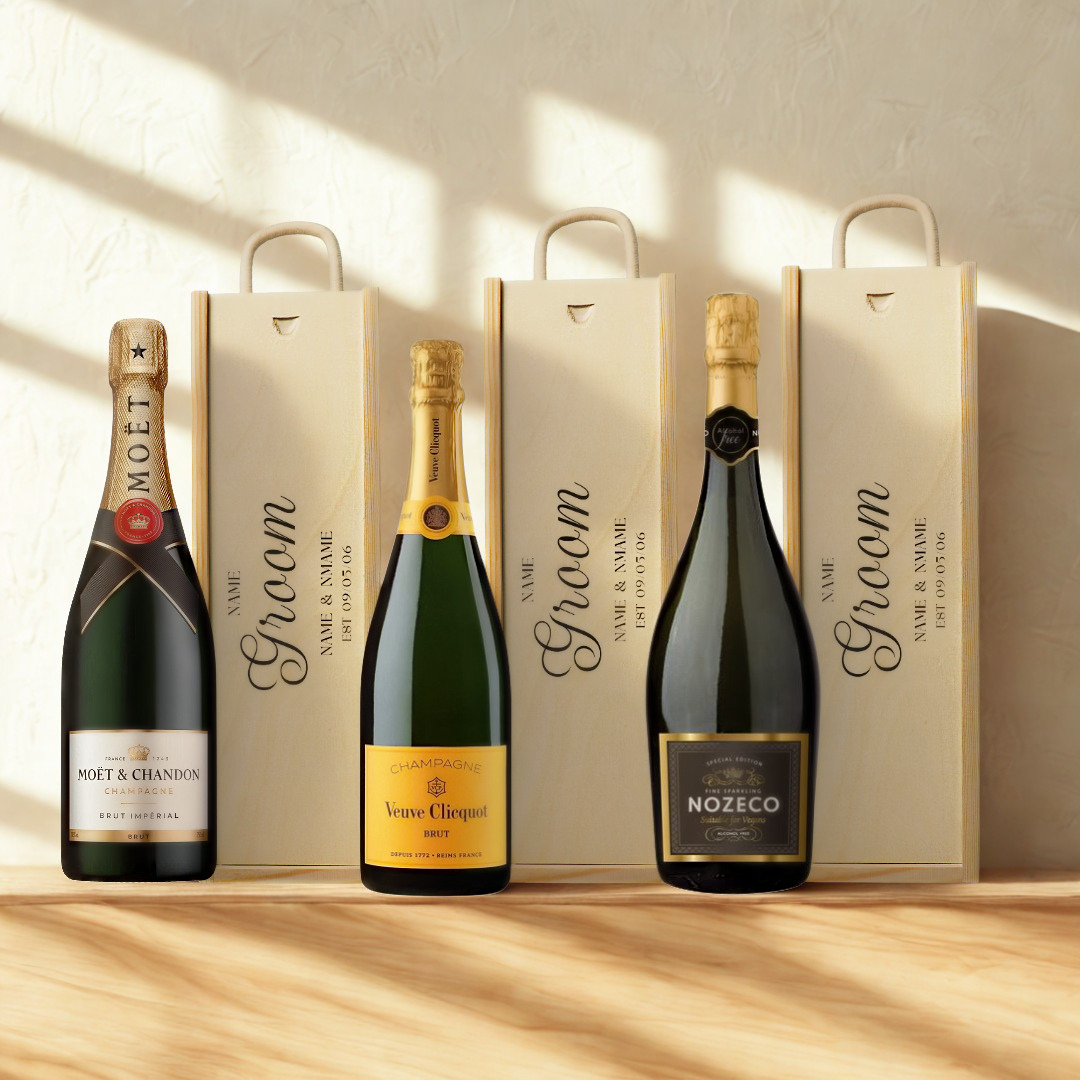Personalised Groom Champagne & Sparkling Gift Set with Wooden Presentation Box