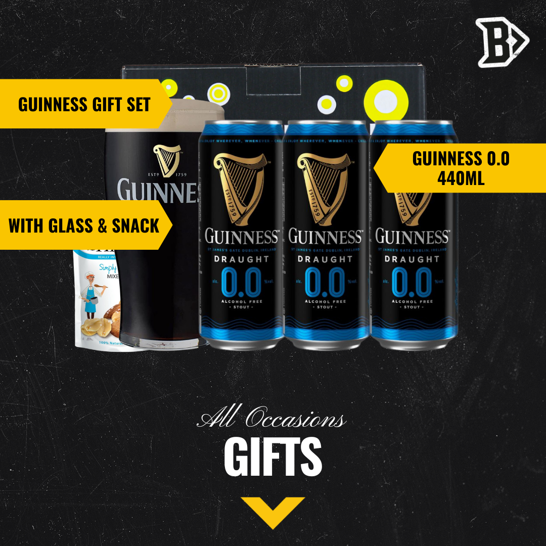 Guinness Draught 0.0% Stout Cans Gift Set with Pint Glass (3 Pack) - BEERHUNTER
