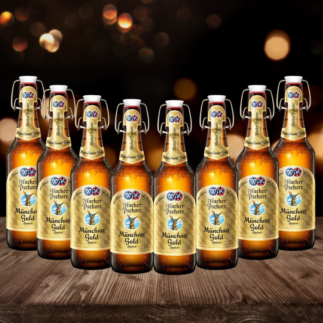 Hacker Pschorr Münchner Gold German Helles Lager 500ml Bottles - 5.5% ABV (Multipack)