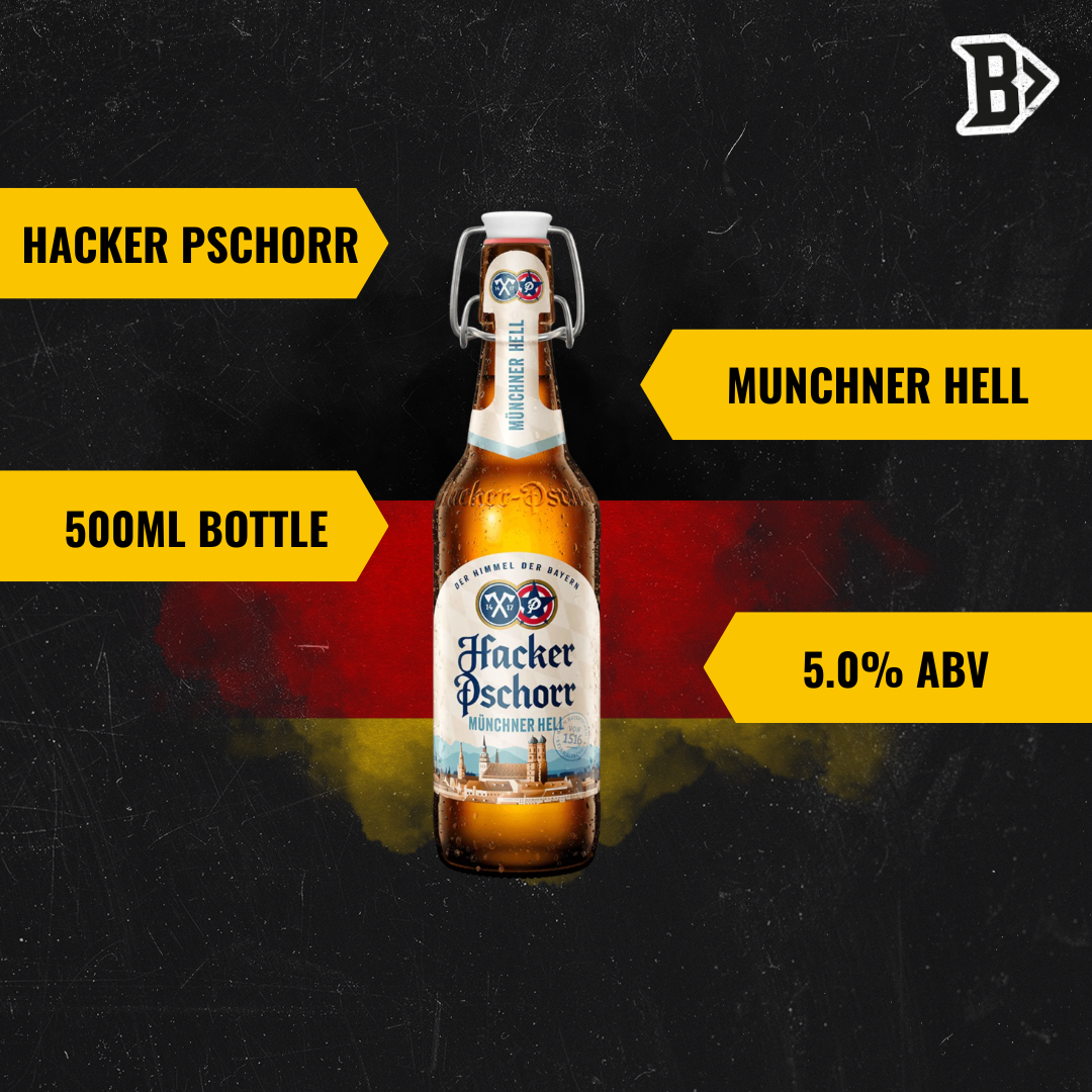 Hacker Pschorr Munchner Hells German Hells Beer 500ml Bottles 5.0% ABV (12 Pack)