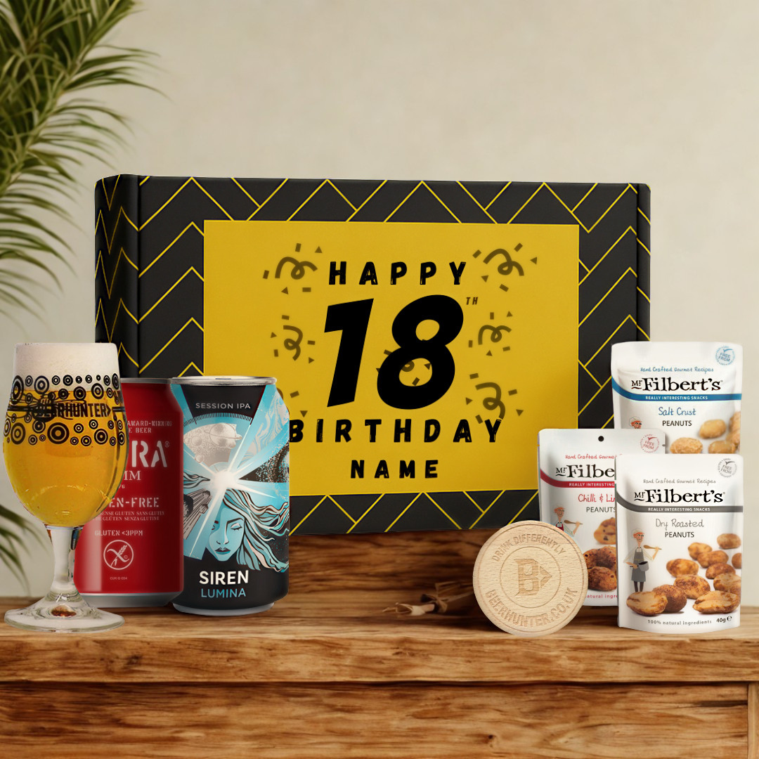 Personalised 18th Birthday Beer Gift Set – Craft Beer Selection with Glass & Snacks (2 Pack)