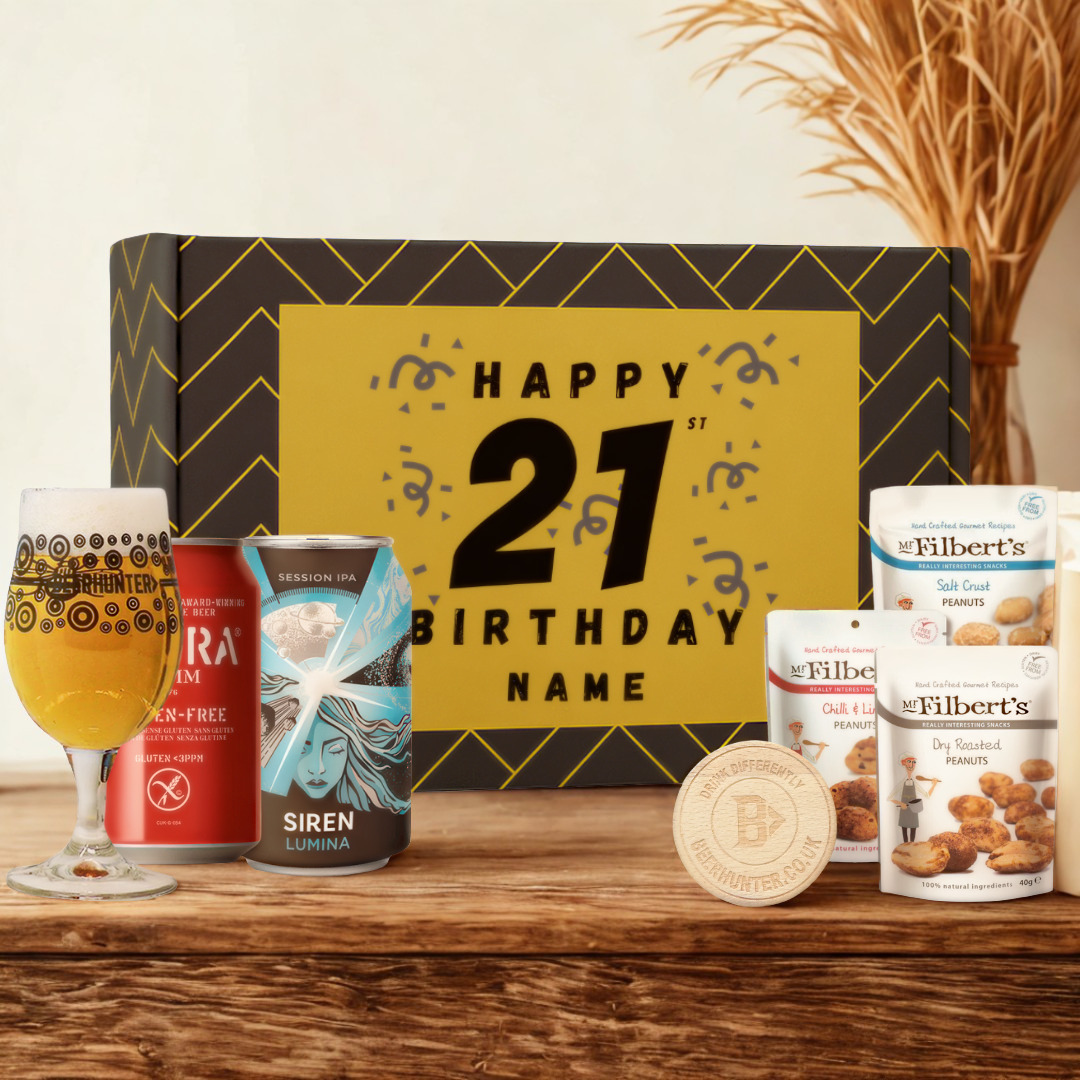 Personalised 21st Birthday Beer Gift Set – Craft Beer Selection with Glass & Snacks (2 Pack)