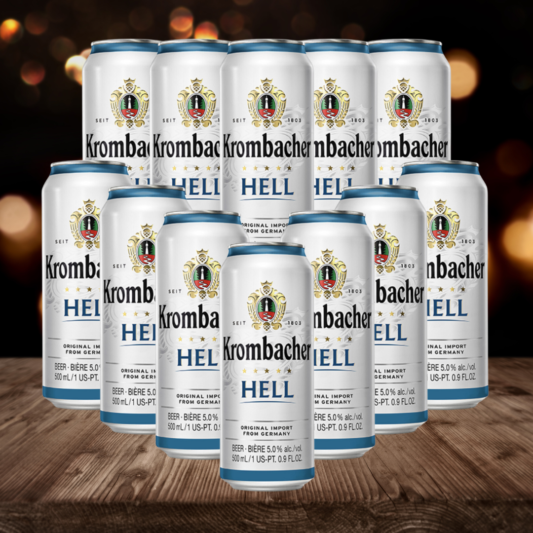 Krombacher Hell Premium German Lager 500ml Cans (12 Pack) - 5.0% ABV