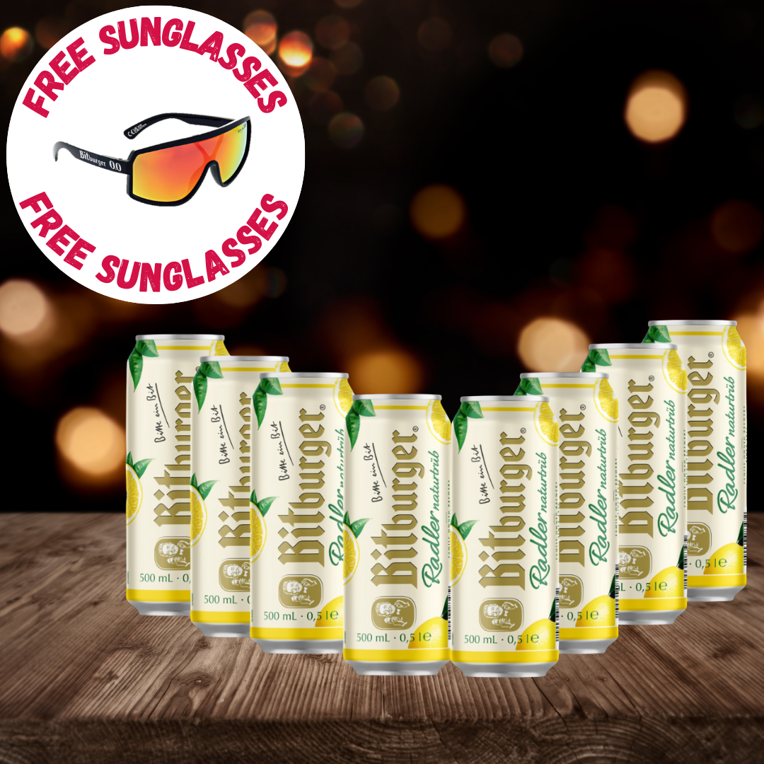 Bitburger Low Alcohol German Radler 500ml Cans WITH FREE SUNGLASSES (multipack) - 1.9% ABV