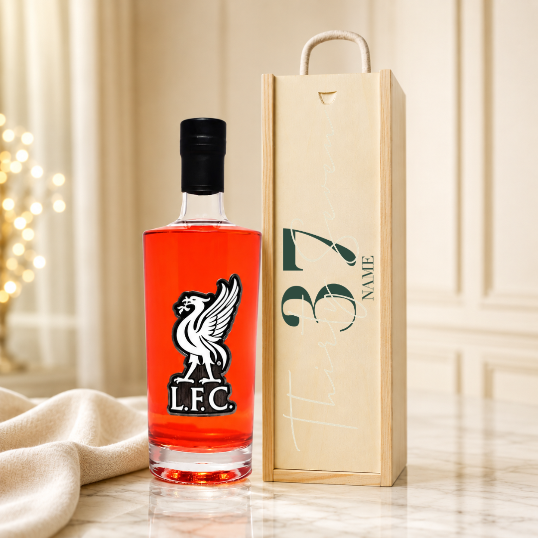 Personalised Birthday Liverpool Football Vodka in Wooden Presentation Box (70cl) – 37.5% ABV