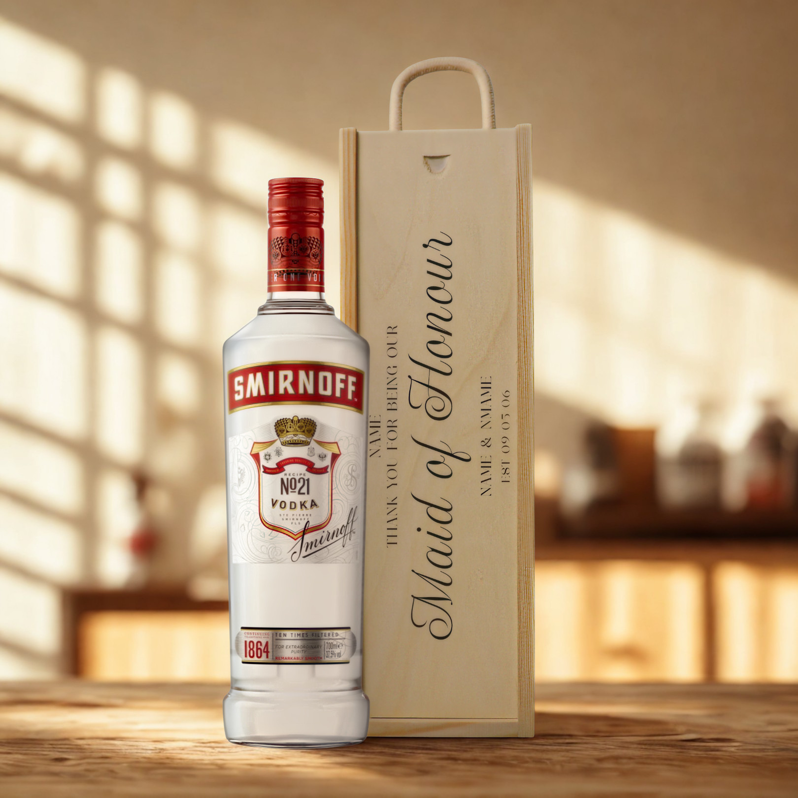 Personalised Maid of Honour Vodka Gift Set with Wooden Gift Box