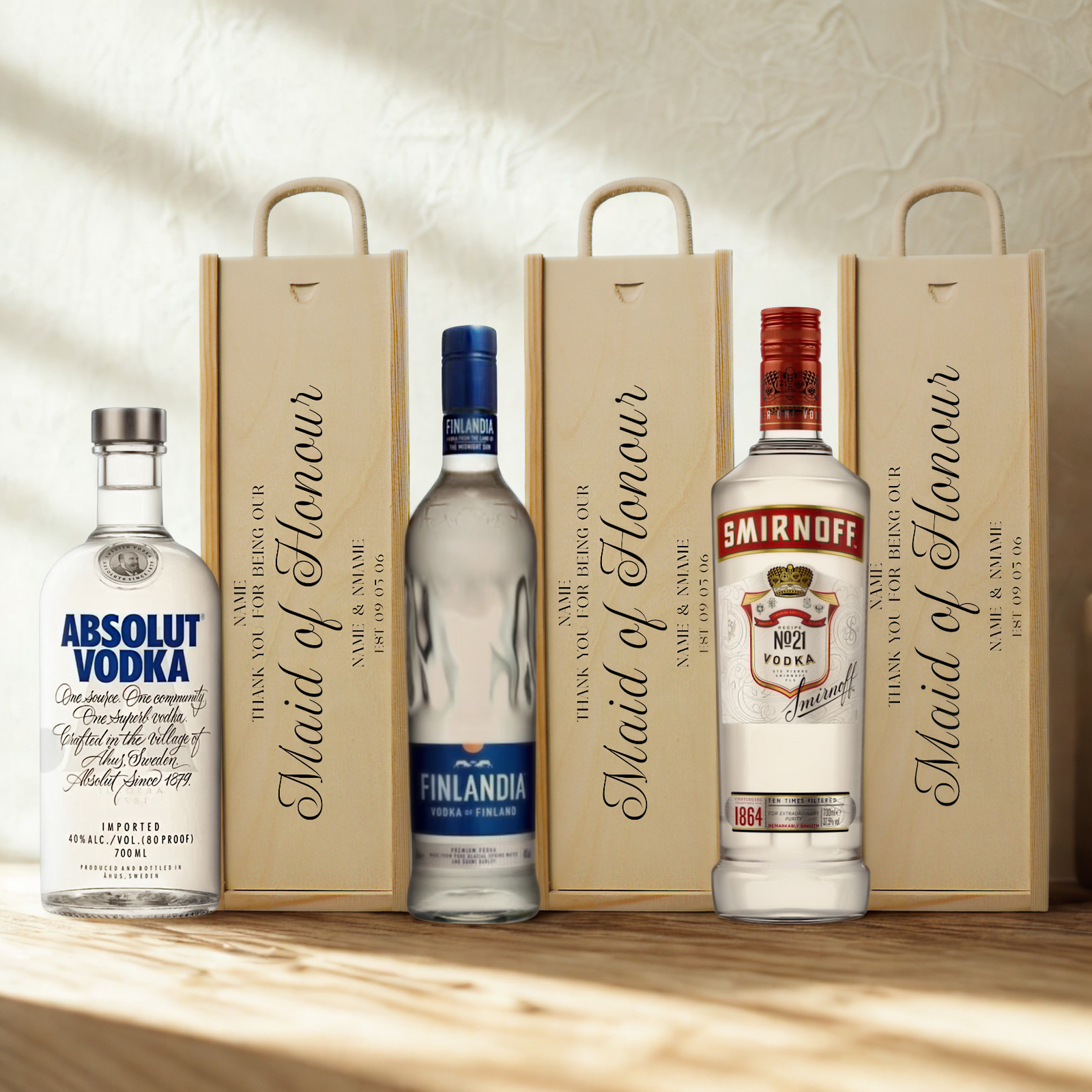 Personalised Maid of Honour Vodka Gift Set with Wooden Gift Box