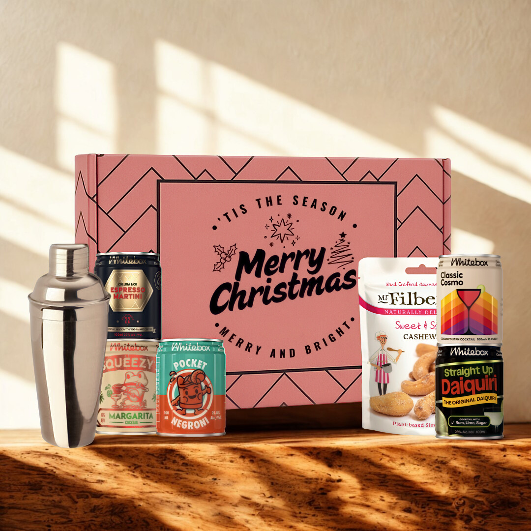 Merry Christmas Gift Box with Whitebox Ready-to-Drink Cocktail Cans & Gourmet Snack Gift Box (5 x 10cl)
