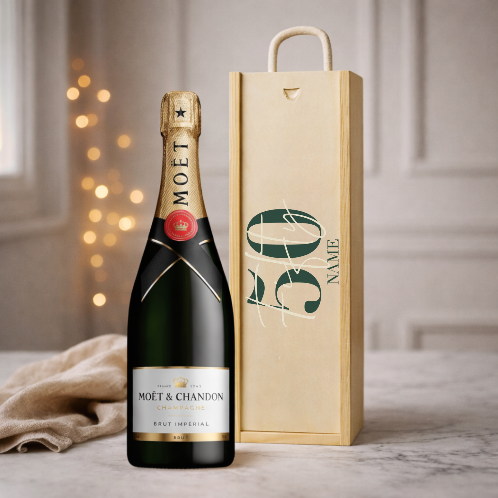 Personalised 50th Birthday Champagne Gift Set – 75cl Luxury Champagne with Personalised Lid